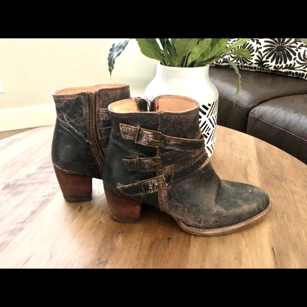 Bed Stu black distressed booties ankle buckles